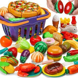 42 Items 87 Pcs Cutting Play Food Toy for Kids Kitchen Set,Pretend Cooking Set